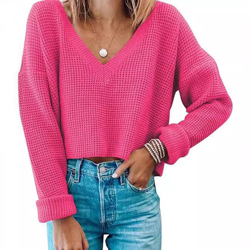 Damen lässiger V-Ausschnitt Pullover im Waffelmuster Drune