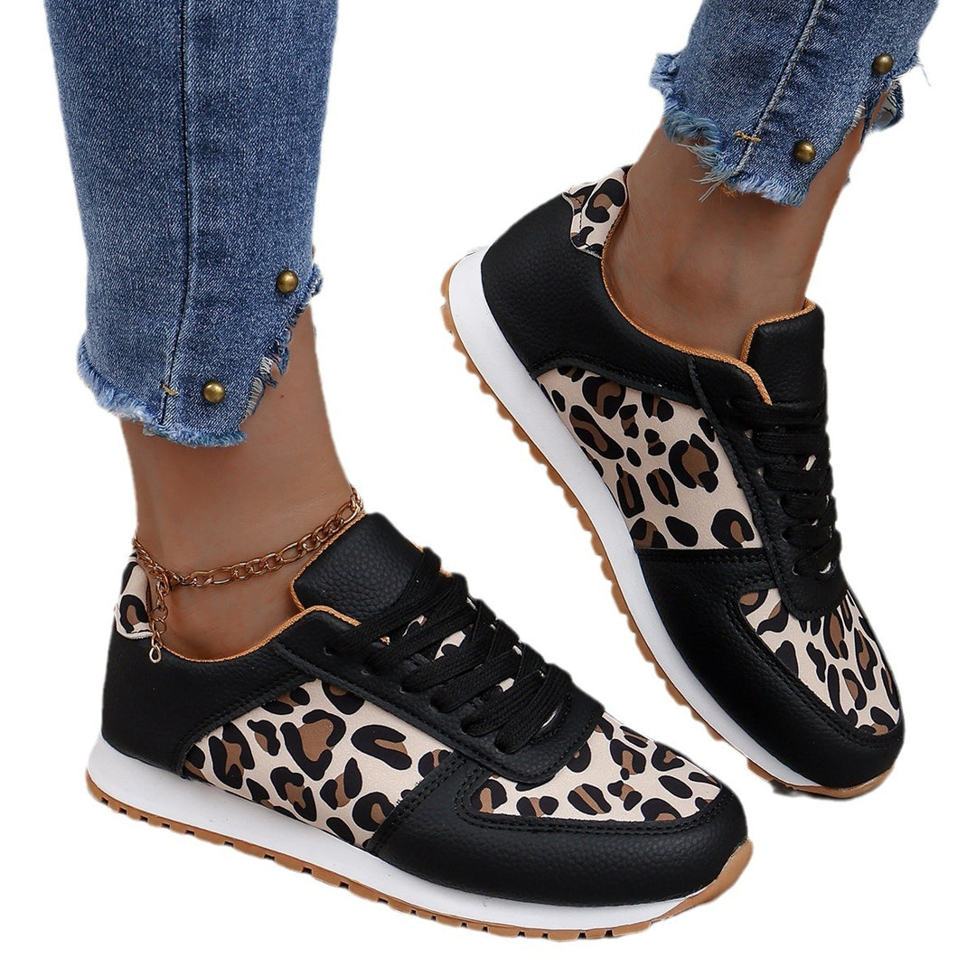 Damen sportliche Leoparden-Print Retro-Sneaker mit gepolstertem Komfortfußbett und profilierter Gummisohle Drune