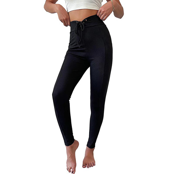 Damen Hochtaillierte Yogahose mit elastischem Bund und Rippstruktur Drune