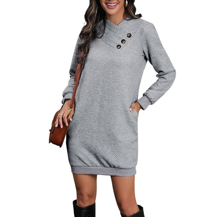 Damen Strukturiertes Sweatkleid mit asymmetrischem V‑Ausschnitt und Zierknöpfen Drune