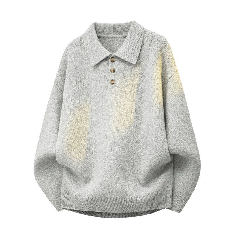 Damen Oversize Polokragen-Strickpullover mit Knopfleiste und geripptem Saum Drune