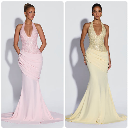 Damen Elegantes Abendkleid mit schimmerndem Oberteil und fließendem Rock Drune