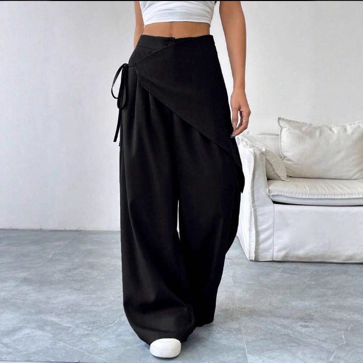 Damen modische Wickelhose mit weitem Bein und seitlichem Bindegürtel Drune