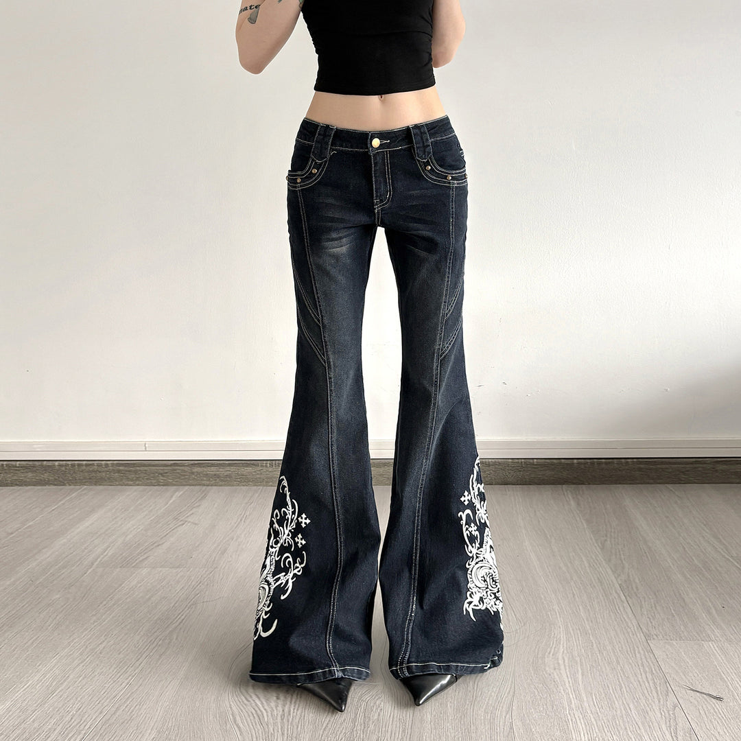 Damen Jeans mit ausgestelltem Bein und eleganter Stickerei Drune