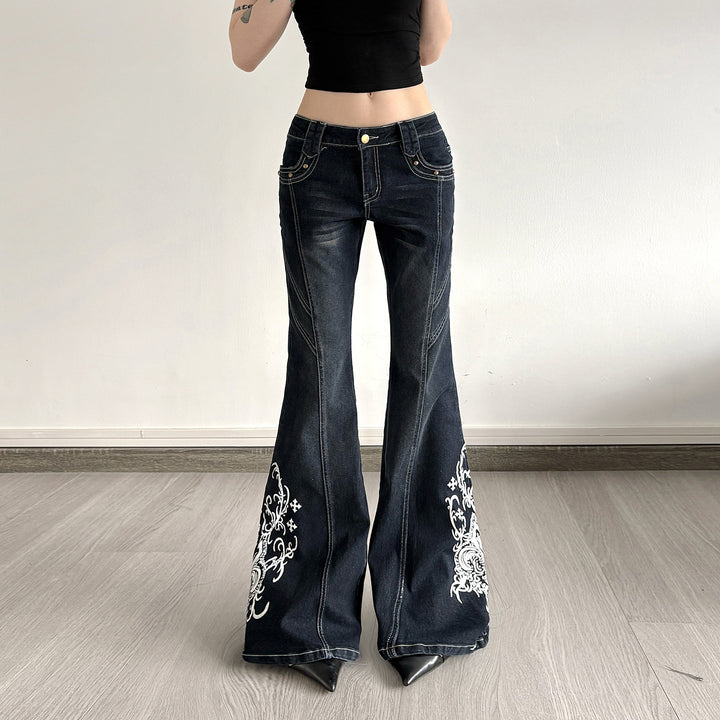 Damen Jeans mit ausgestelltem Bein und eleganter Stickerei Drune