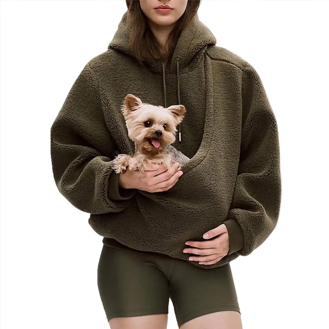 Damen nan Oversize Sherpa-Hoodie mit integriertem Haustiertaschen-Design Drune