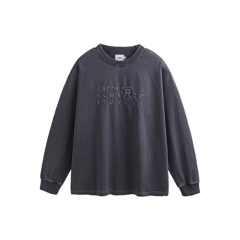Unisex Oversize Langarm-Sweatshirt mit Relief-Logo und vintage-washed Baumwollmix Drune