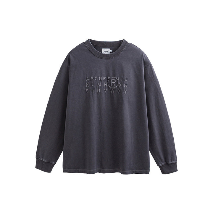 Unisex Oversize Langarm-Sweatshirt mit Relief-Logo und vintage-washed Baumwollmix Drune