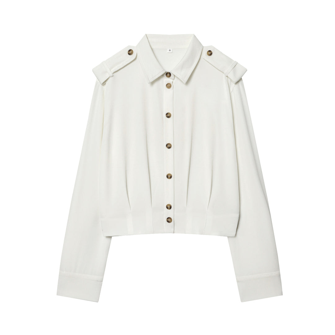 Damen nan taillierte Cropped-Hemdbluse mit Schulterklappen und Zierknopfleiste Drune