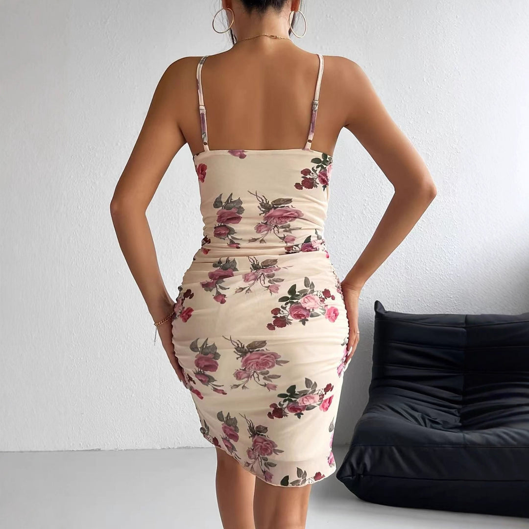 Damen eng anliegendes Minikleid mit floralem Muster Drune