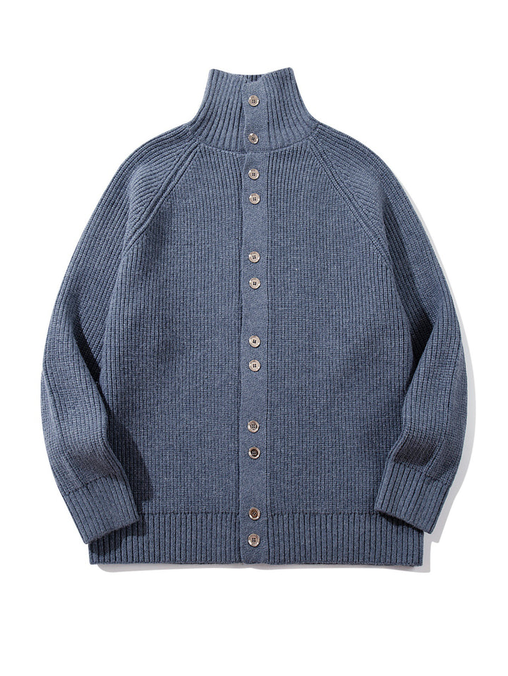 Damen Grobgestrickter Long-Cardigan mit Stehkragen und durchgehender Knopfleiste Drune