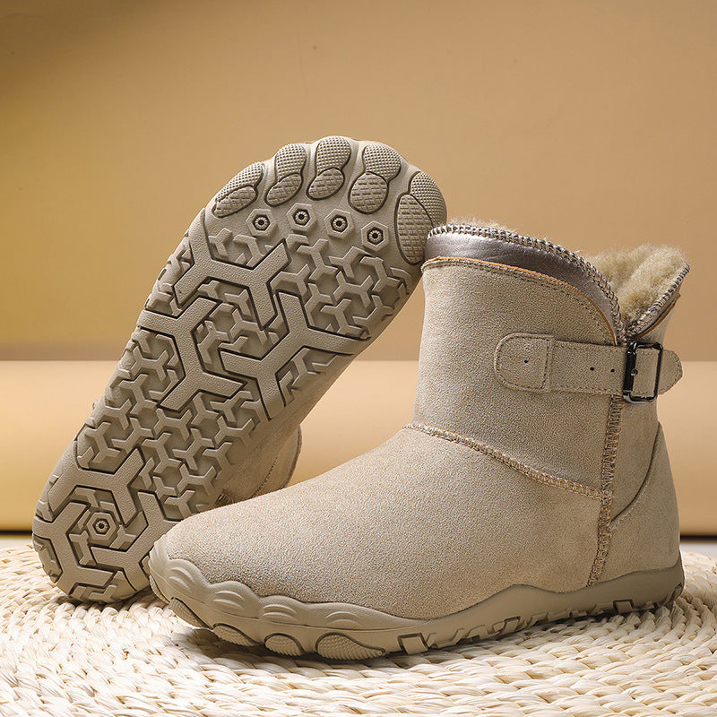 Damen Winterstiefelette mit Kunstfellfutter, rutschfester Profilsohle und verstellbarem Schnallenriemen Drune