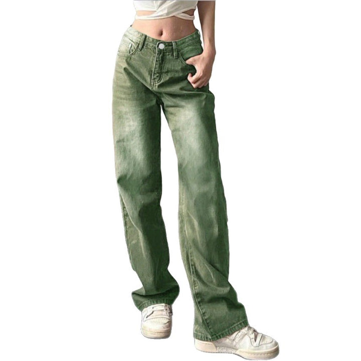 Damen Hochtaillierte weite Denim-Jeans mit geradem Bein und Vintage-Waschung Drune