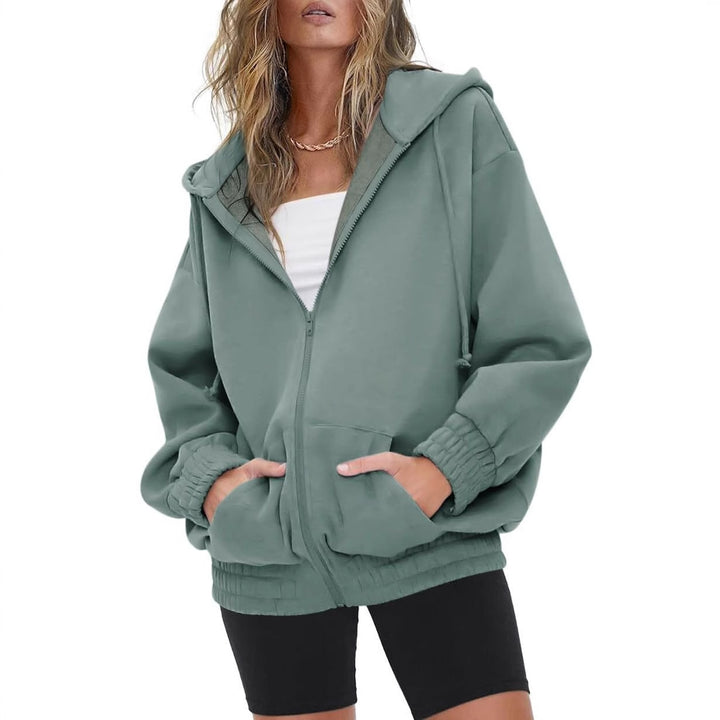 Damen nan oversized Kapuzenjacke mit Reißverschluss, Fleece-Futter und Kängurutaschen Drune