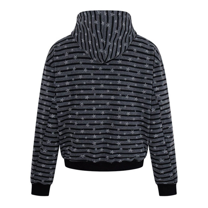 Damen Legere Kapuzen-Zipjacke im Streifenjacquard mit Sternchenstruktur Drune