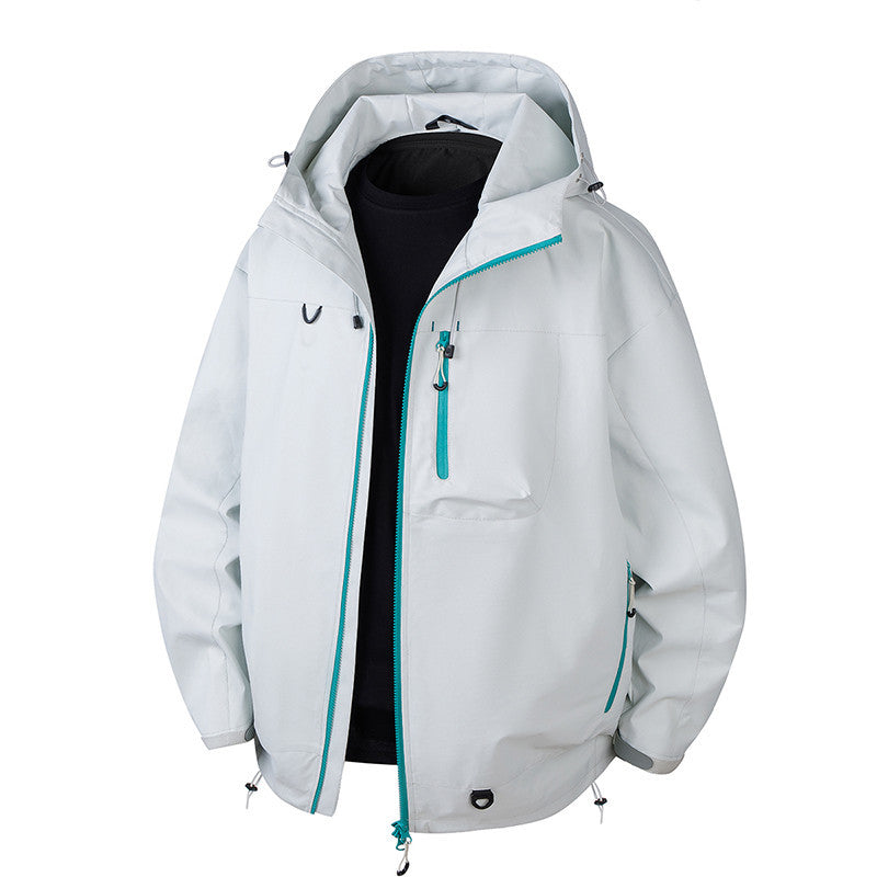 Herren Urbane Schutz-Softshelljacke mit verstellbarer Kapuze, Kontrast-Reißverschlüssen und Brusttasche Drune