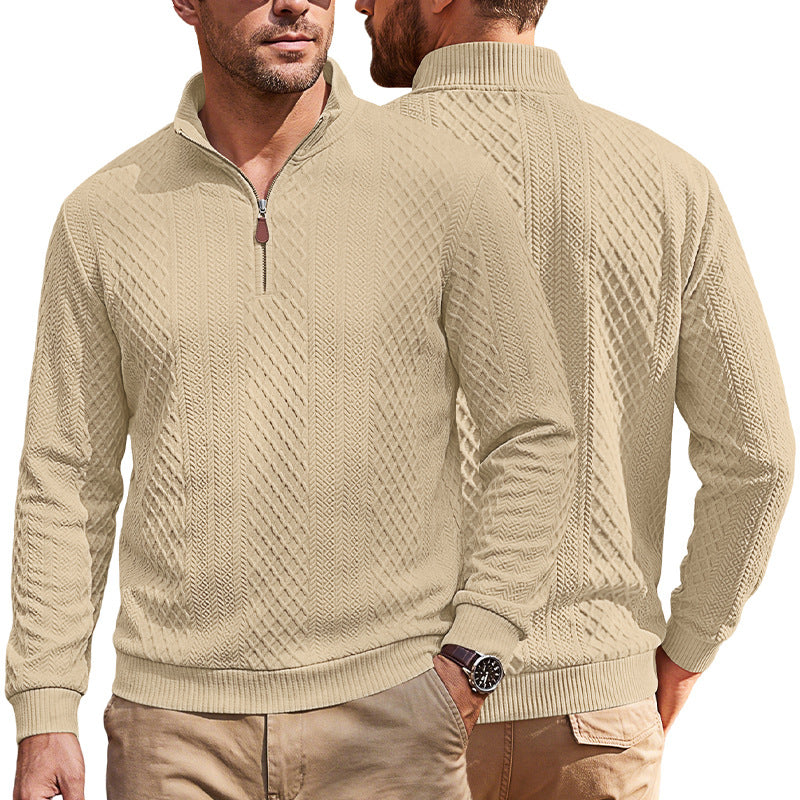 Herren Strickpullover mit halbem Reißverschluss und strukturierter Zopfoptik Drune