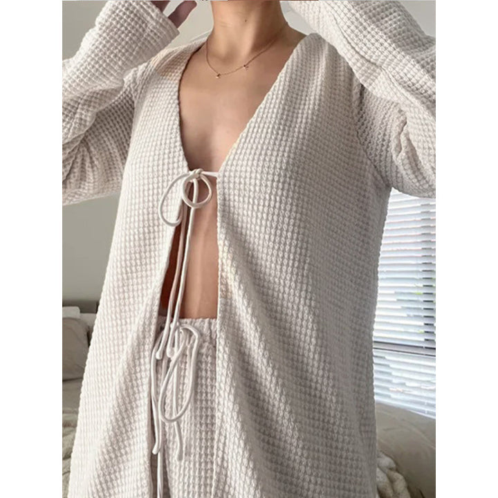 Damen lässiger Cardigan mit tiefem V-Ausschnitt und lockerer Passform Drune