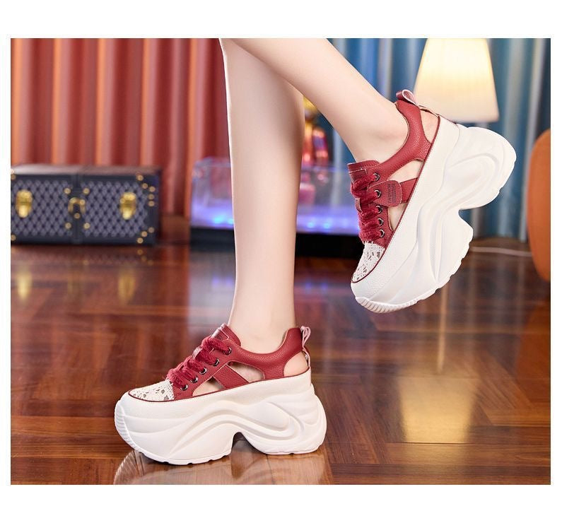 Damen Plateau-Sneaker mit luftiger Oberflächenstruktur und bequemer Dämpfung Drune