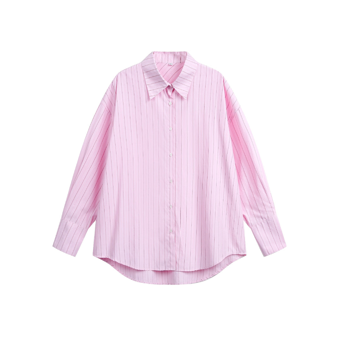 Damen Oversize-Hemdbluse mit feiner Nadelstreifenstruktur und abgerundetem Saum Drune
