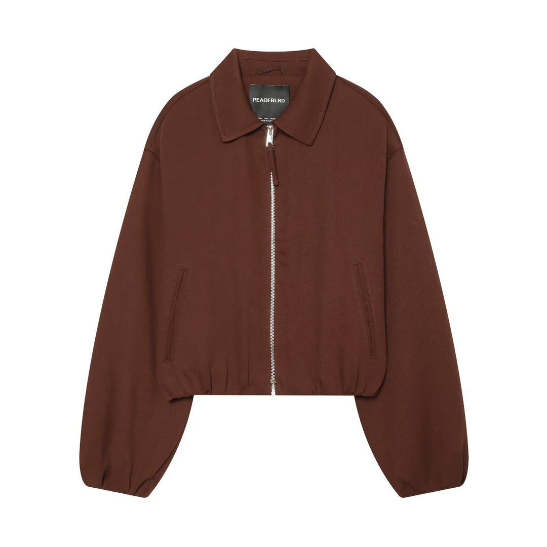 Damen Kurze Boxy-Blousonjacke aus Baumwollmix mit Front-Reißverschluss Drune