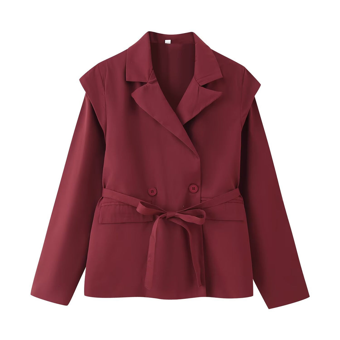 Damen Taillierter Bindegürtel-Blazer mit doppelter Knopfleiste und Reverskragen Drune