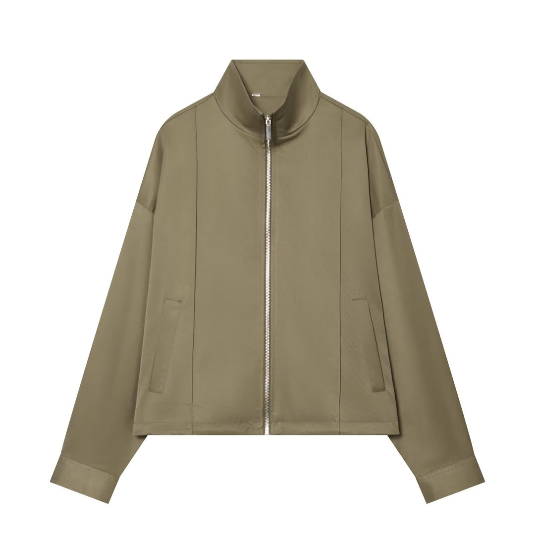 Damen Zweiteiliges Freizeit-Set mit Stehkragen-Zipperjacke und taillierter High-Waist-Hose Drune
