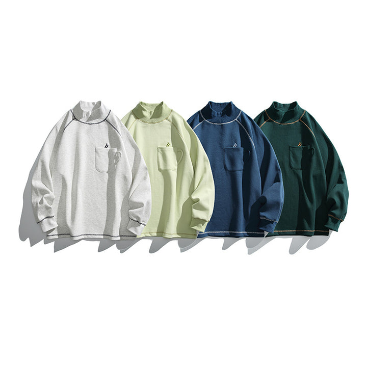 Unisex Oversize-Halbkragen-Sweatshirt mit Raglanärmeln und Brusttasche Drune