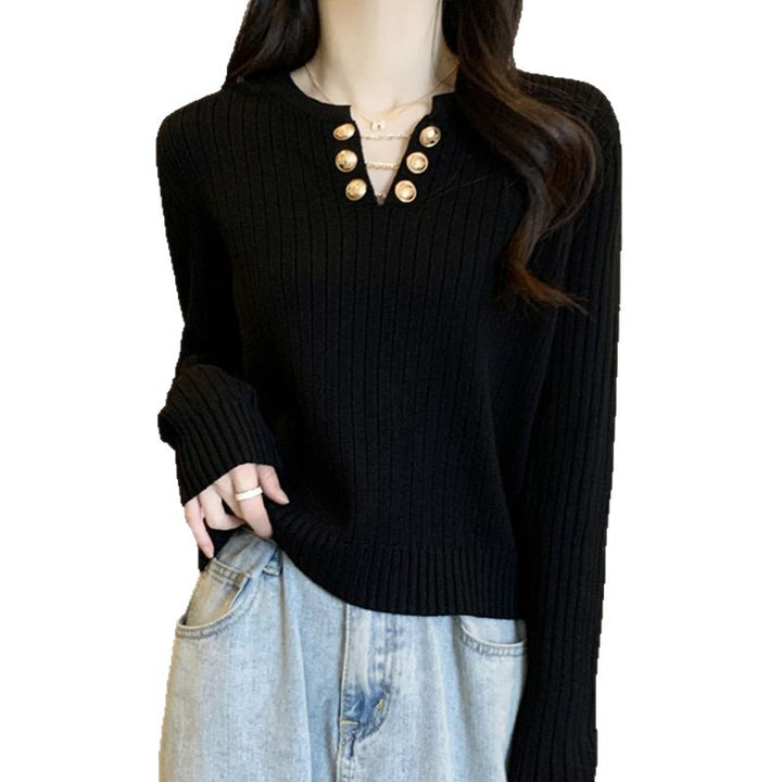 Damen Rippstrickpullover mit dekorativen Knöpfen Drune