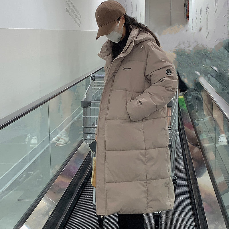 Damen Lange Steppjacke mit Kapuze und hohen Kragen Drune
