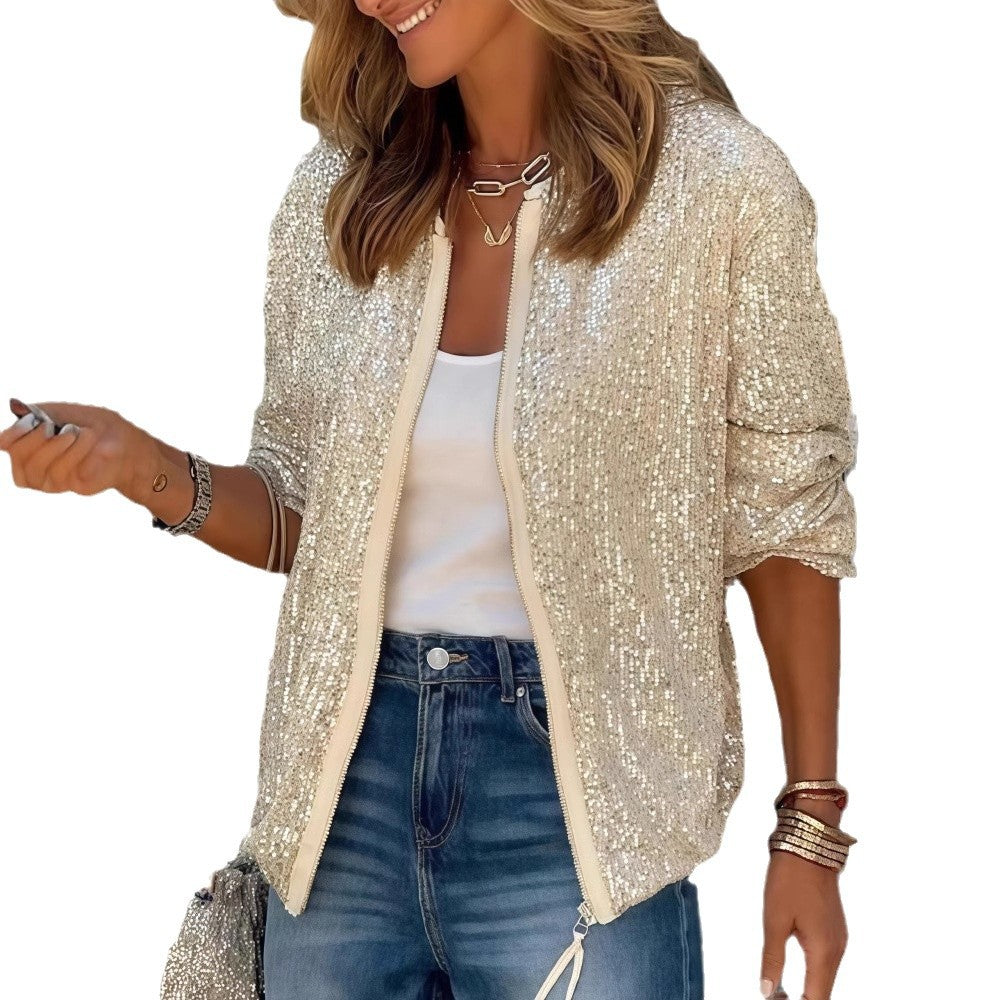Damen Glitzernde Deko-Jacke mit leichtem Schnitt und seitlichen Taschen Drune