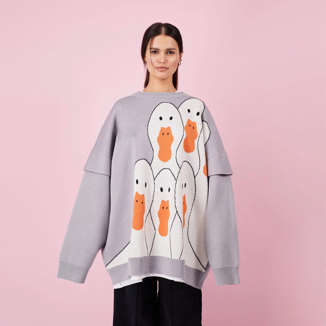 Damen Sweatshirt mit kreativem Entenmotiv und lässigem Schnitt Drune