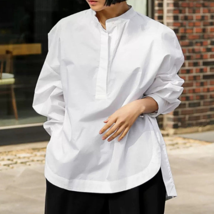 Damen Boxy-Baumwollbluse mit breitem Kentkragen und legerer Passform Drune