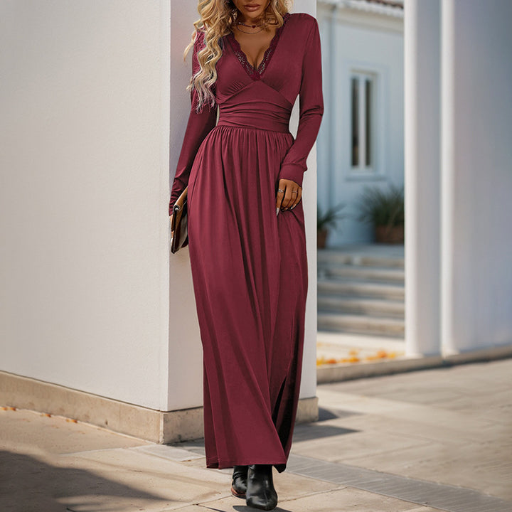 Damen Elegantes Maxikleid mit V-Ausschnitt und hohen Schlitz Drune