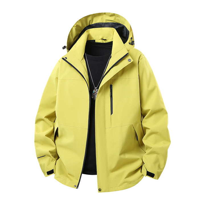 Herren Technische Softshell‑Regenjacke mit verschweißten Nähten, verstellbarer Kapuze und wasserabweisenden Reißverschlüssen Drune
