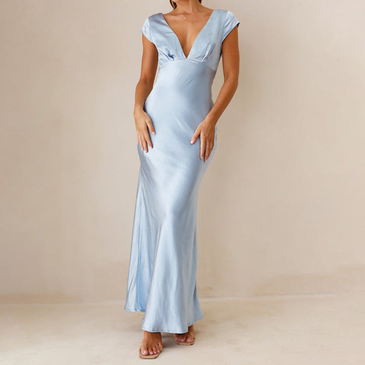 Damen langes Abendkleid mit schickem V-Ausschnitt und elegantem Fall Drune