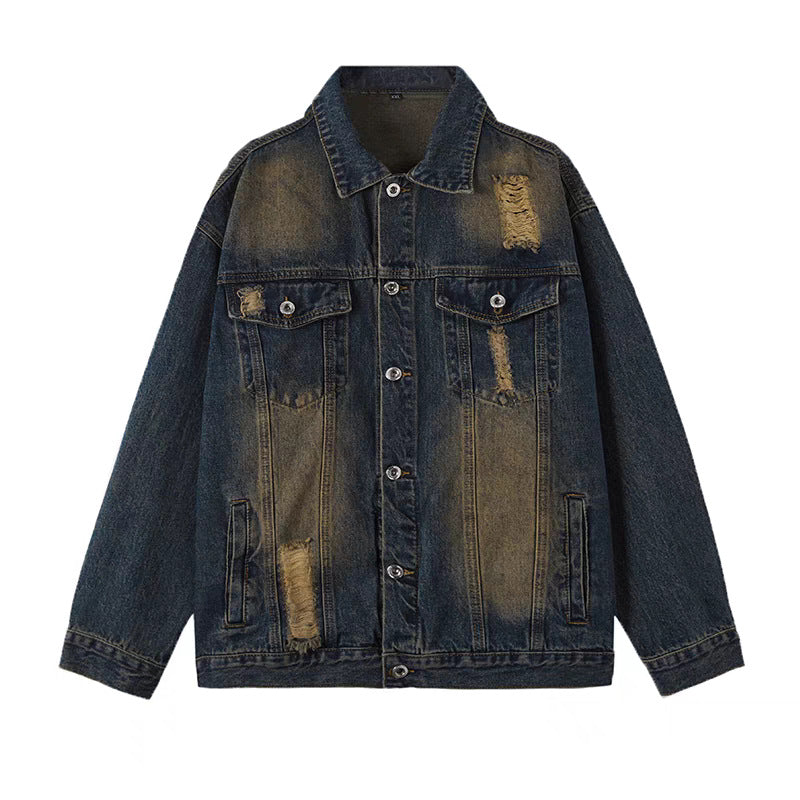Herren Oversized Jeansjacke mit Used-Waschung und Destroy-Details Drune