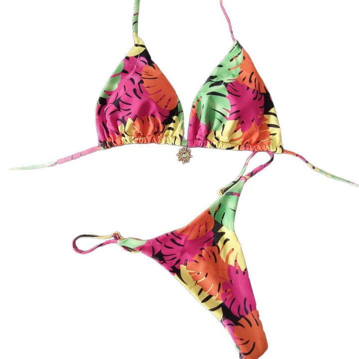 Damen Triangel-Bikini mit tropischem Blättermuster Drune