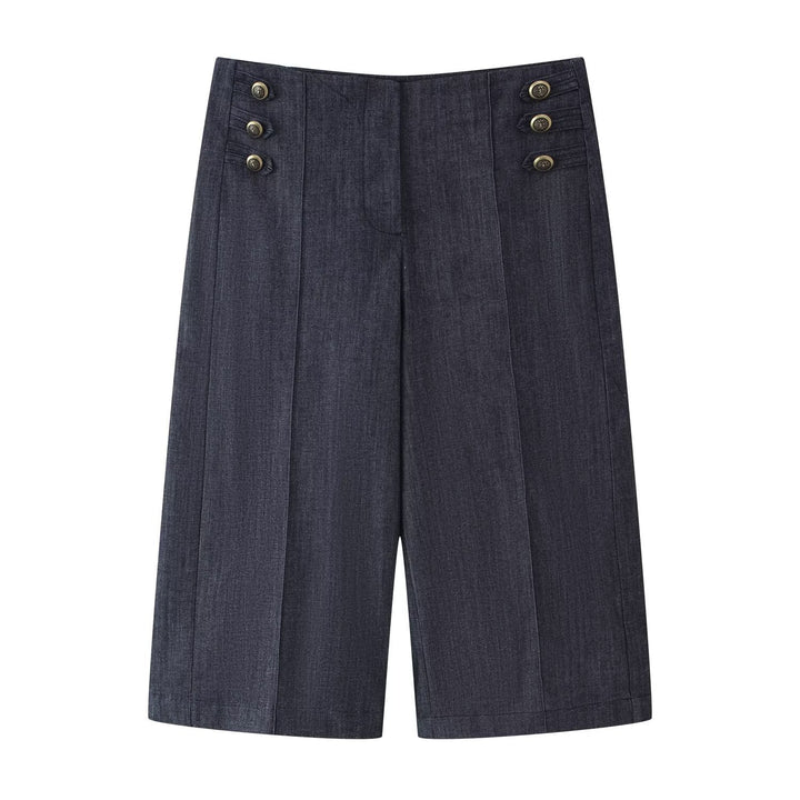 Damen Hochtaillierte Culotte-Hose im Matrosenstil mit Zierknopfleiste Drune