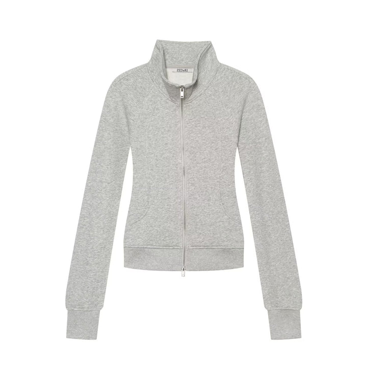 Damen Slim‑Fit Sweatjacke mit Stehkragen und Zwei‑Wege‑Reißverschluss Drune