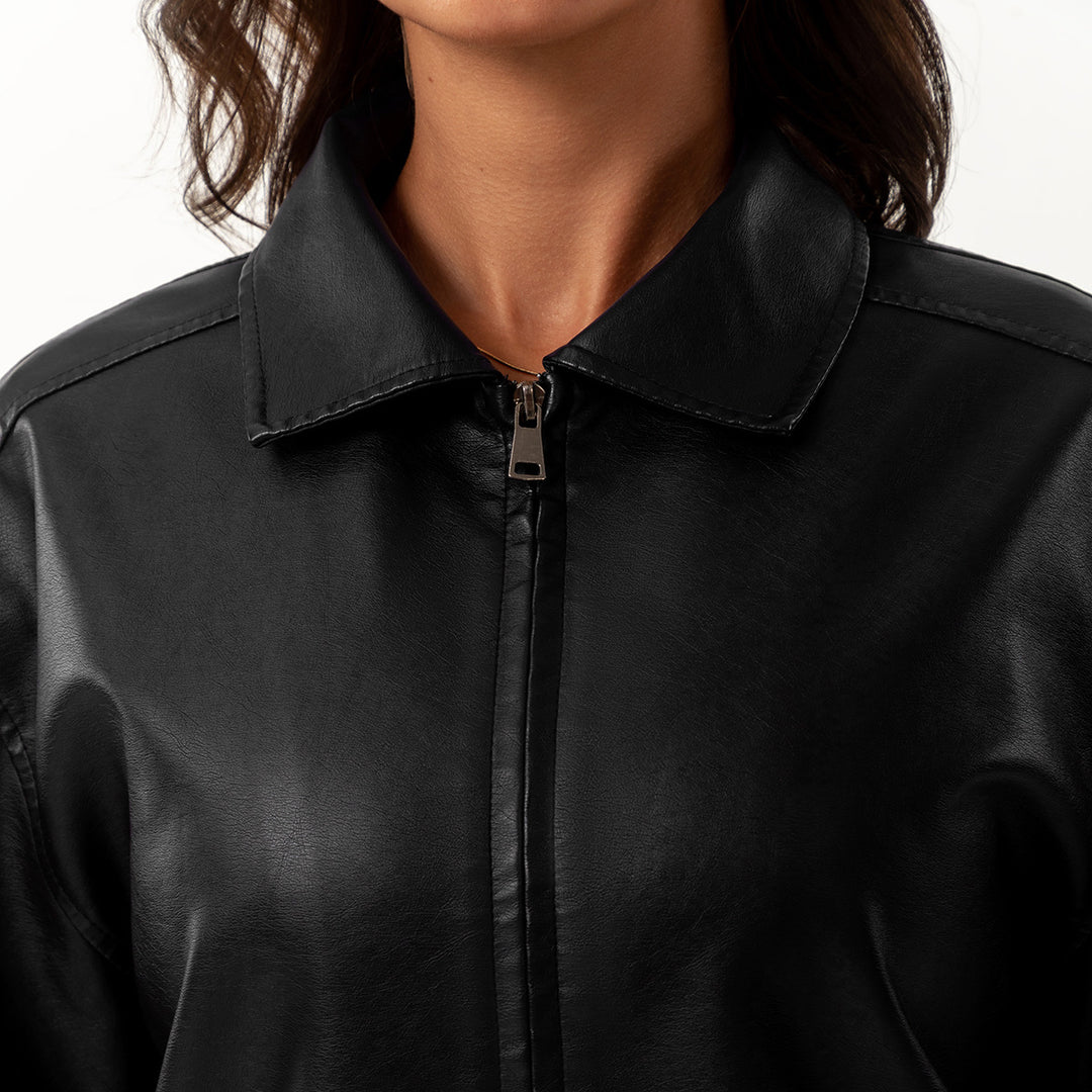 Damen nan leichte Satin Bomberjacke mit Reißverschluss und lockerer Passform Drune
