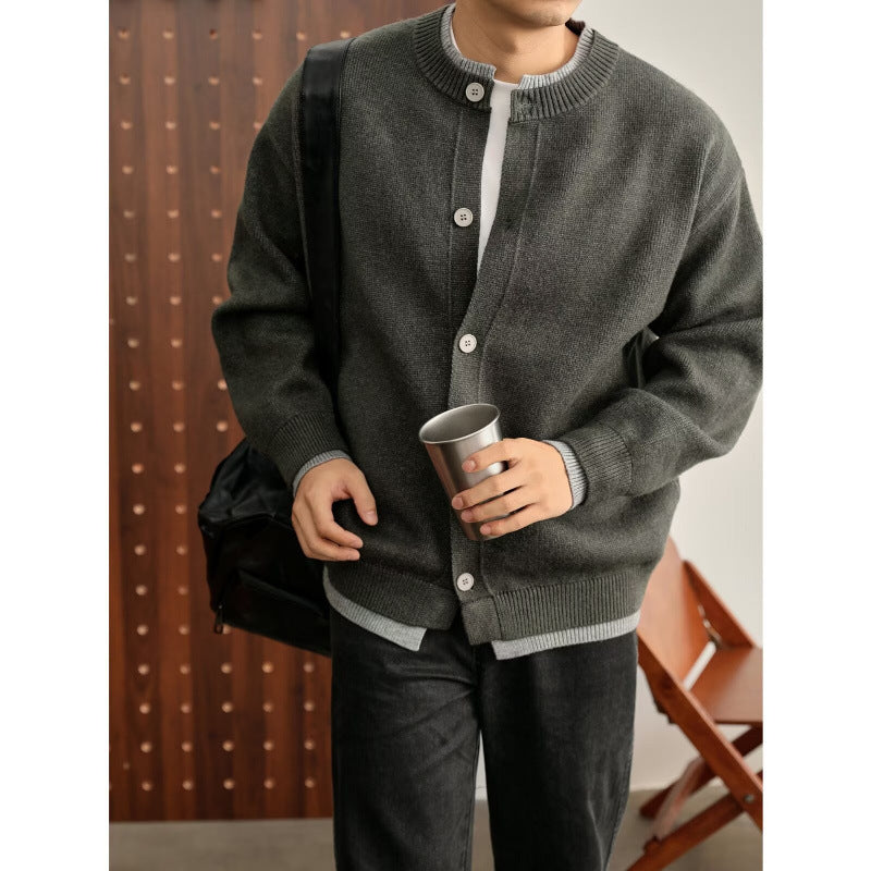 Herren Modische Strickjacke mit Rundhalsausschnitt Drune
