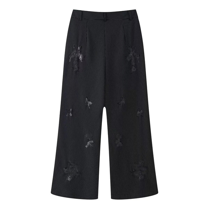 Damen nan legerer Ein-Knopf-Blazer im Nadelstreifen mit floraler Pailletten-Applikation Drune