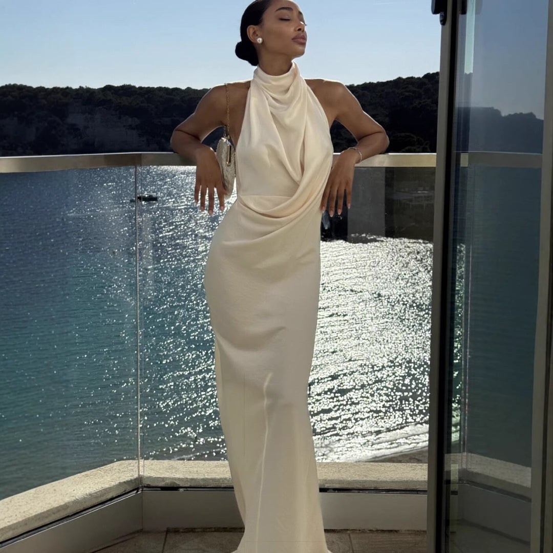 Damen Elegantes Maxi-Kleid mit hochwertigem Drapierungsdesign und schimmerndem Stoff Drune