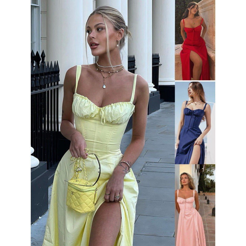 Damen Maxikleid mit schulterfreier Silhouette und romantischem Rüschendetail Drune