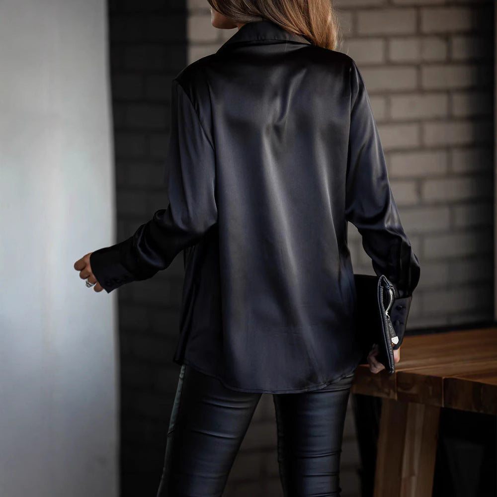 Damen Elegante Seidenbluse mit tiefem V-Ausschnitt und überschnittenen Ärmeln Drune