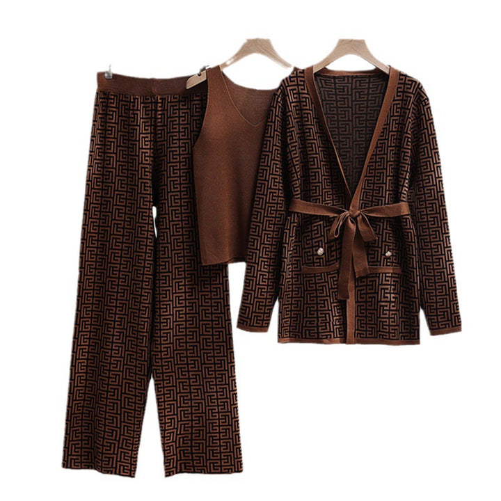 Damen modisches und luxuriöses Loungewear-Set mit elegantem Muster und praktischen Taschen Drune