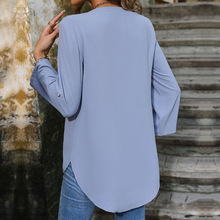 Damen Elegante Bluse mit V-Ausschnitt und Knopfdetails Drune
