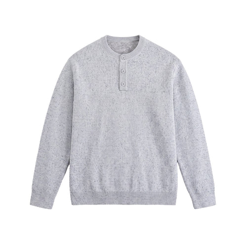 Herren Strukturierter Henley‑Strickpullover mit Dreifach‑Knopfleiste Drune