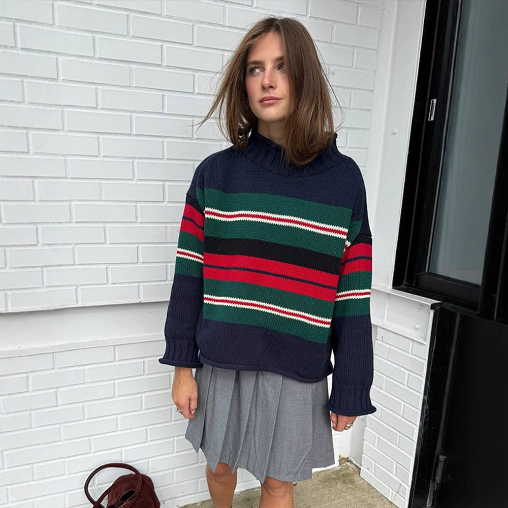 Damen Gestreifter Oversize-Strickpullover mit Raglanärmeln Drune